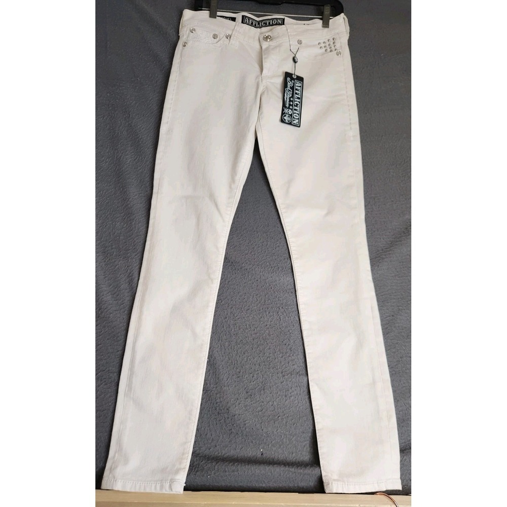 Affliction Premium Black Jeans Womens 29x 31 Tara White Raquel Skinny Denim NEW‎